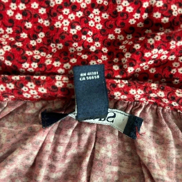 Chaps Red Floral Summer Blouse with tie closing. Size XXL Measurements-Pics EUC - Picture 7 of 11